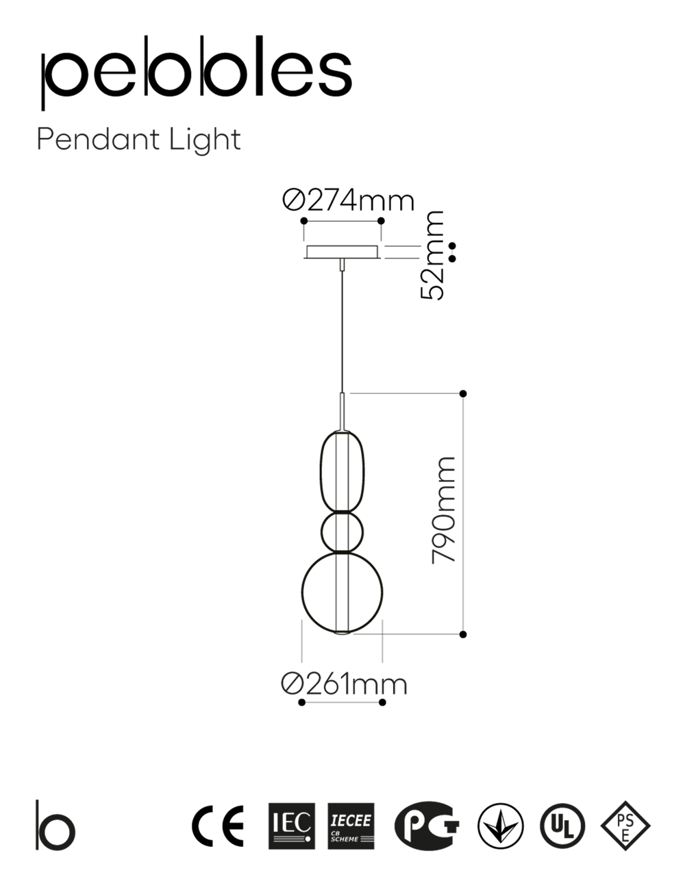 Bomma :: Hängelampe Kristall Pebbles Höhe 79 cm transparent