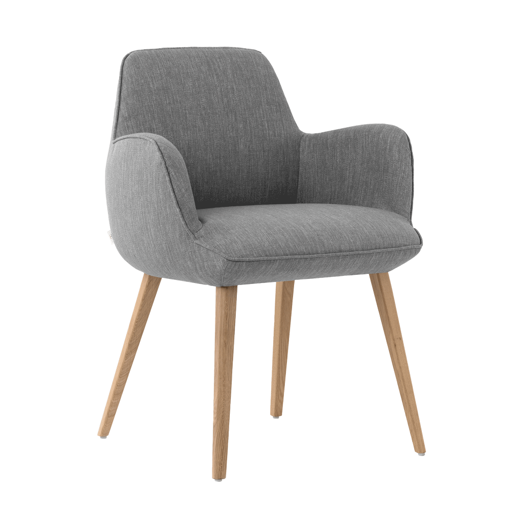 Mobitec :: Mood 101 upholstered chair, gray, with armrests, width 61 cm, wooden legs, piping