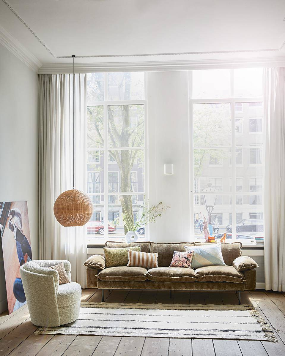 HKliving :: Sofa retro 3-osobowa aksamitny sztruks w kolorze postarzanego złota