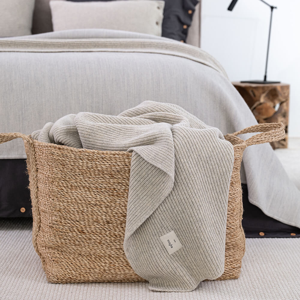 Moyha :: Pled z wełną klasyczny Premium kremowo-szary 130x220 cm