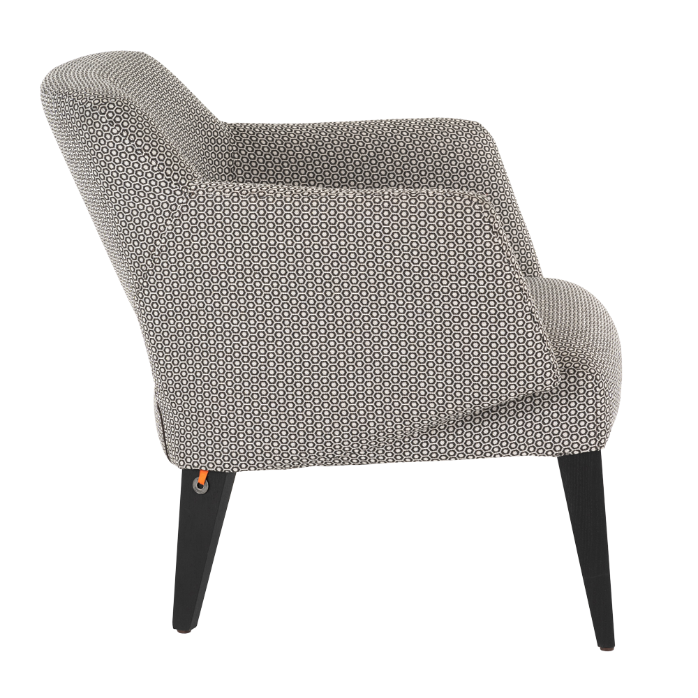 Mobitec :: Lena C05 upholstered armchair, black and white, with armrests, 73 cm wide, wooden legs